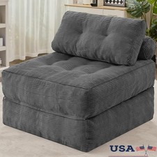 Convertible Futon Sofa Bed Corduroy 3-in-1 Adjustable Chair W/ Lumbar Support US