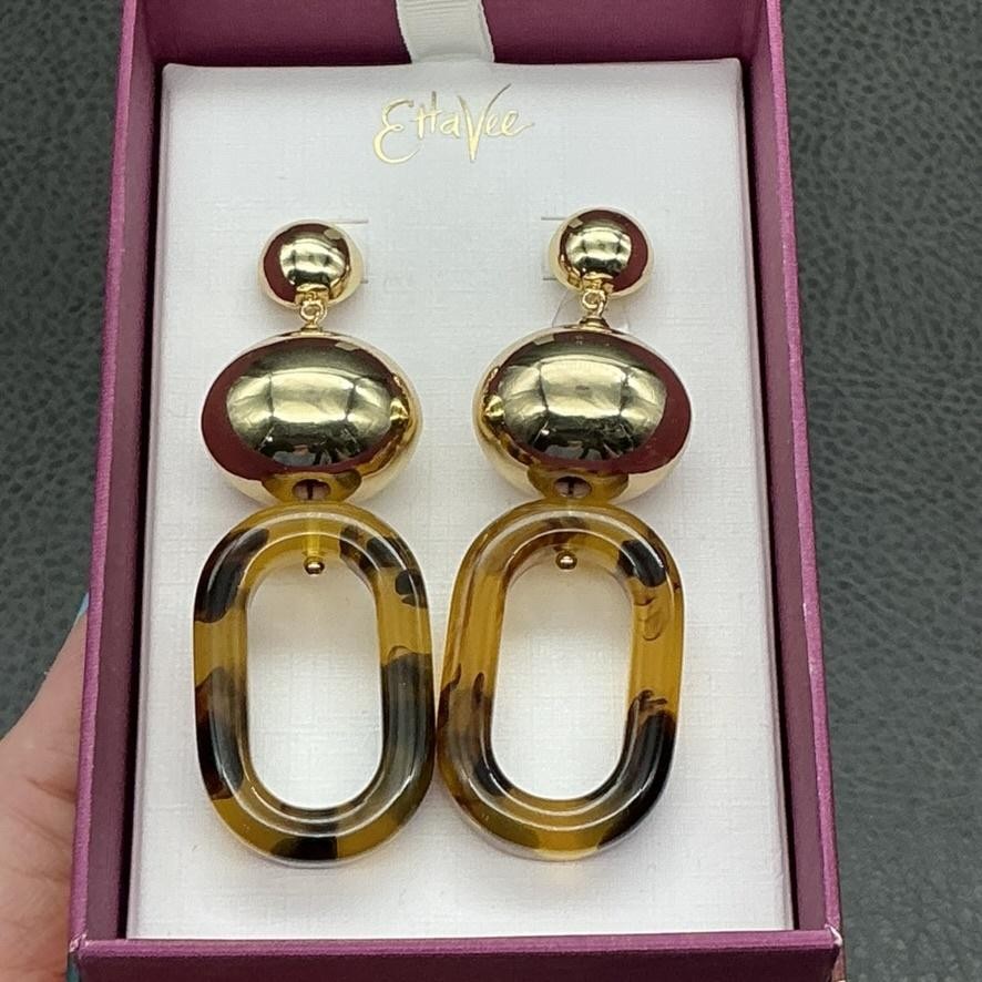 EttaVee Earrings Statement Tortoiseshell Gold Ton… - image 6