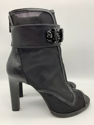 Karl Lagerfeld Women's US 9.5 Blayze Black Mesh Ankle Pumps Peep Toes Shoes