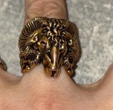 Gucci Anger Forest Ram Head Ring – Size L – Gold Plated Bronze