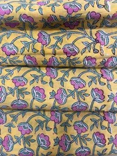 Indian Yellow Floral Hand Block Printed Cotton Fabric - 5 Yard