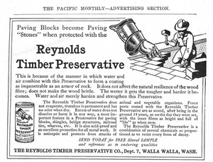 1907 Reynolds Timber Preservative Co Walla Walla Washington Ad * Wood Protection