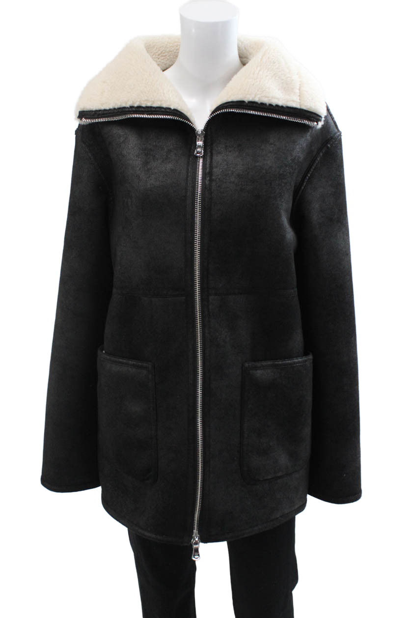 MNG Womens Black Collared Solid Polyester Coat Lo… - image 1