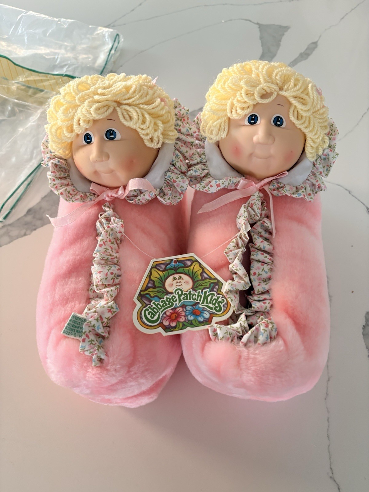 Vintage 1984 Cabbage Patch Kids Slippers Pink Plush NWT In Original Bag