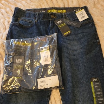 Lee Extreme Motion Straight Fit Tapered Leg Jeans 36x32, 2 pair New w/ tags
