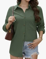 Stamain Womens Blouses Casual Long Sleeve Button Down Shirt Ladies Small