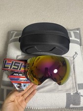 Polisi iridescent mirror+red strap dome-shaped anti-fog ski goggles