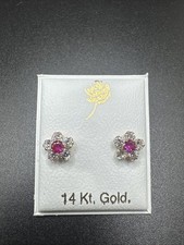 14k Gold Earrings Flower Red And White Cz