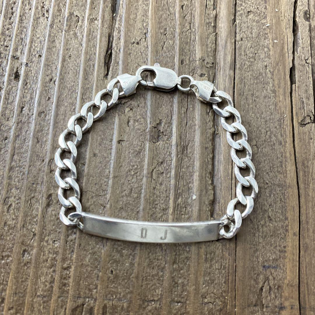 Italy Silver ID Bracelet, Vintage D.J. Engraved, Unique Italy Silver ID Bracelet, Vintage D.J. Engraved, Unique
