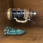 Ceramic Beer Stein Mug with Metal Pewter-Style Lid, Multicolor Embossed — photo 1