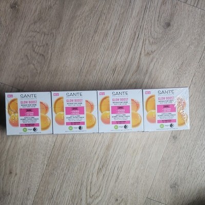 4x SANTE Naturkosmetik Glow Boost Rosiger Teint Creme, mit AHA, Hyaluron
