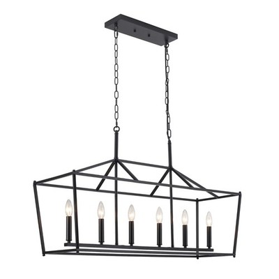 6-Light Kitchen Island Linear Chandelier, Large Farmhouse Pendant Lighting