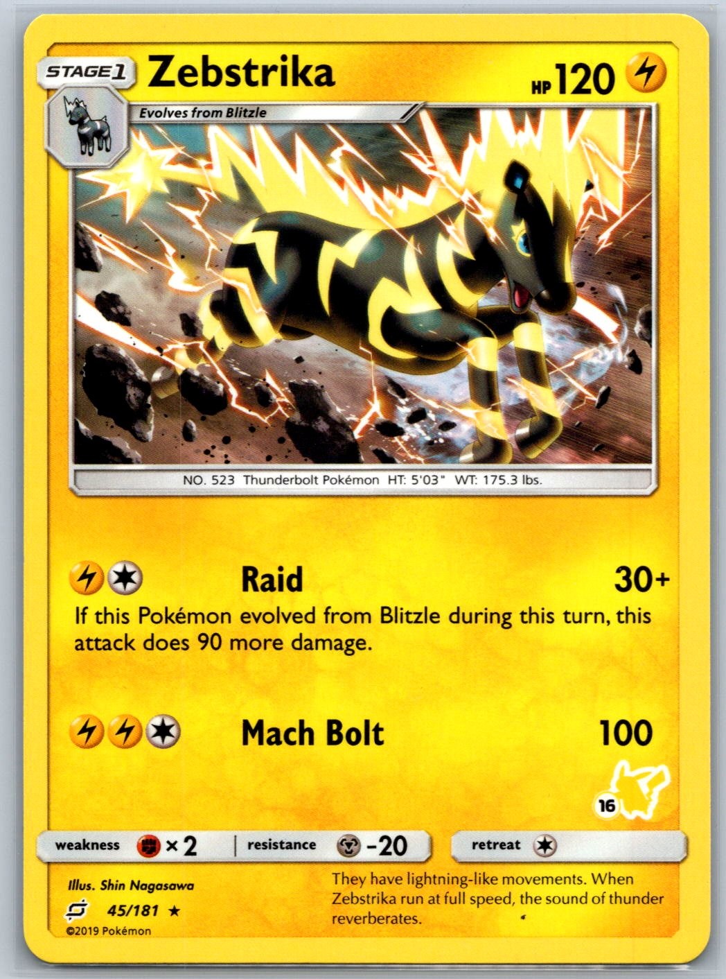Zebstrika - 45/181 (#16 Pikachu Stamped) Battle Academy 045/181 NM Pokemon Card