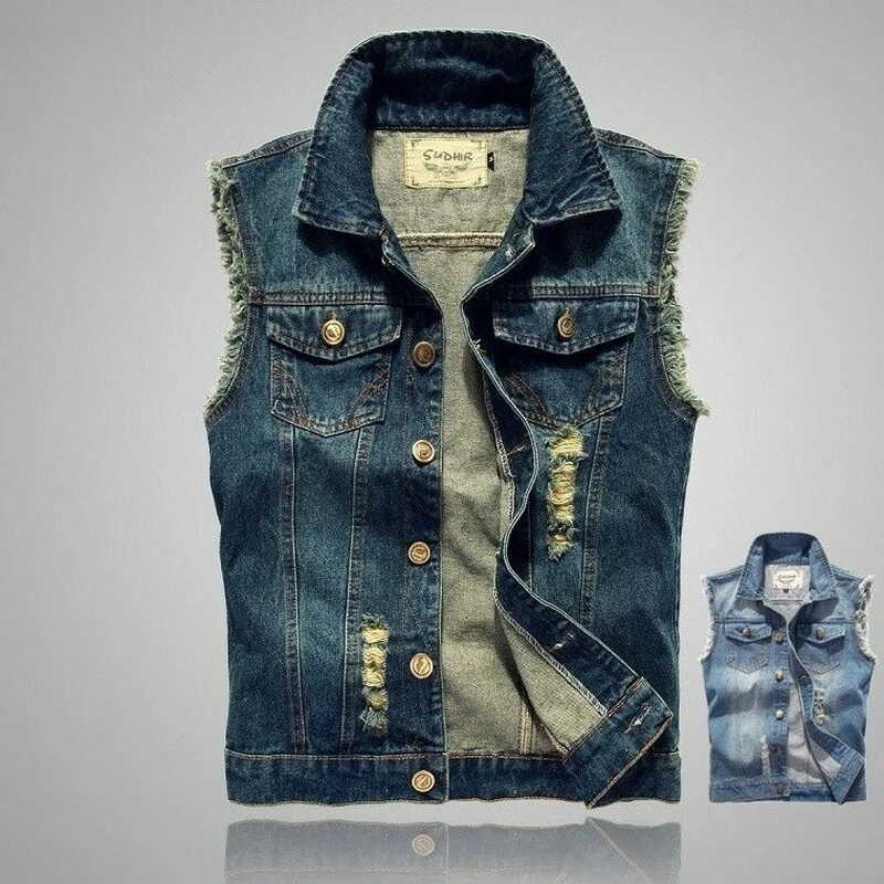Sleeveless denim jacket mens uk sales