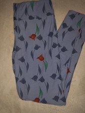 Lularoe TC Tall Curvy Leggings Blue/Red Tulips   12-18 Vintage Retired Unicorn