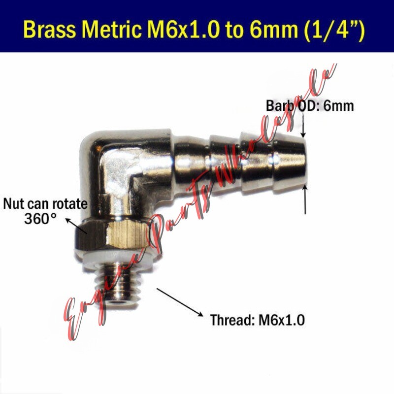 ELBOW Fitting Metric Male M6 M6x1.0 Hose Barb 1/4" 6mm Swivel Connector Adapter
