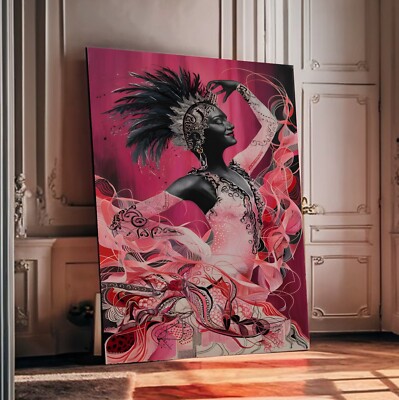 LEINWAND BILD BIS 160x95x5 BRASILIANISCHE SAMBA-TÄNZERIN ROSA ROT WANDBILD KUNST