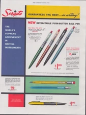 1953 Print Ad  Scripto Writing Instruments Retractable Push-Button Ball Pen