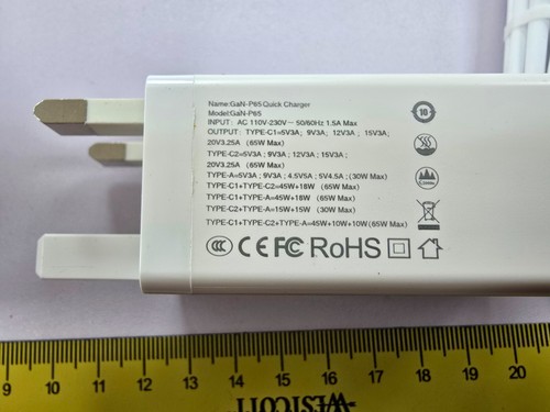 65W USB C AC POWER ADAPTER LAPTOP MAC TABLET UK MAIN FAST CHARGER LEAD 20V 3.25A - Picture 4 of 5
