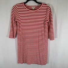 J. Crew Mini Dress Women's XXS White Red Striped 3/4 Sleeve Round Neck Pullover