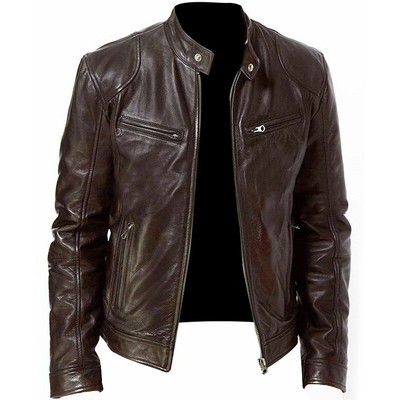 Giubbotto Da Uomo Giacca In Pelle Invernale Moto Nero/Marrone Casual M-5XL  | eBay