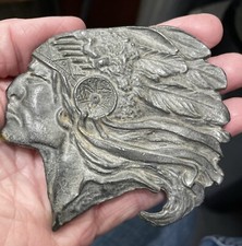 Vintage Native American Chief Warrior Head Belt Buckle Western