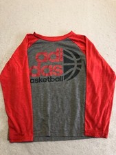 Adidas Basketball T-Shirt Kids Medium 8-10 Gray/Red Raglan Active Graphic Tee