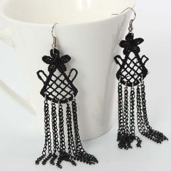 Ohrringe Ohrschmuck Earring OhrhäNger Spitzen Gothic Ohr Ear In Schwarz-image