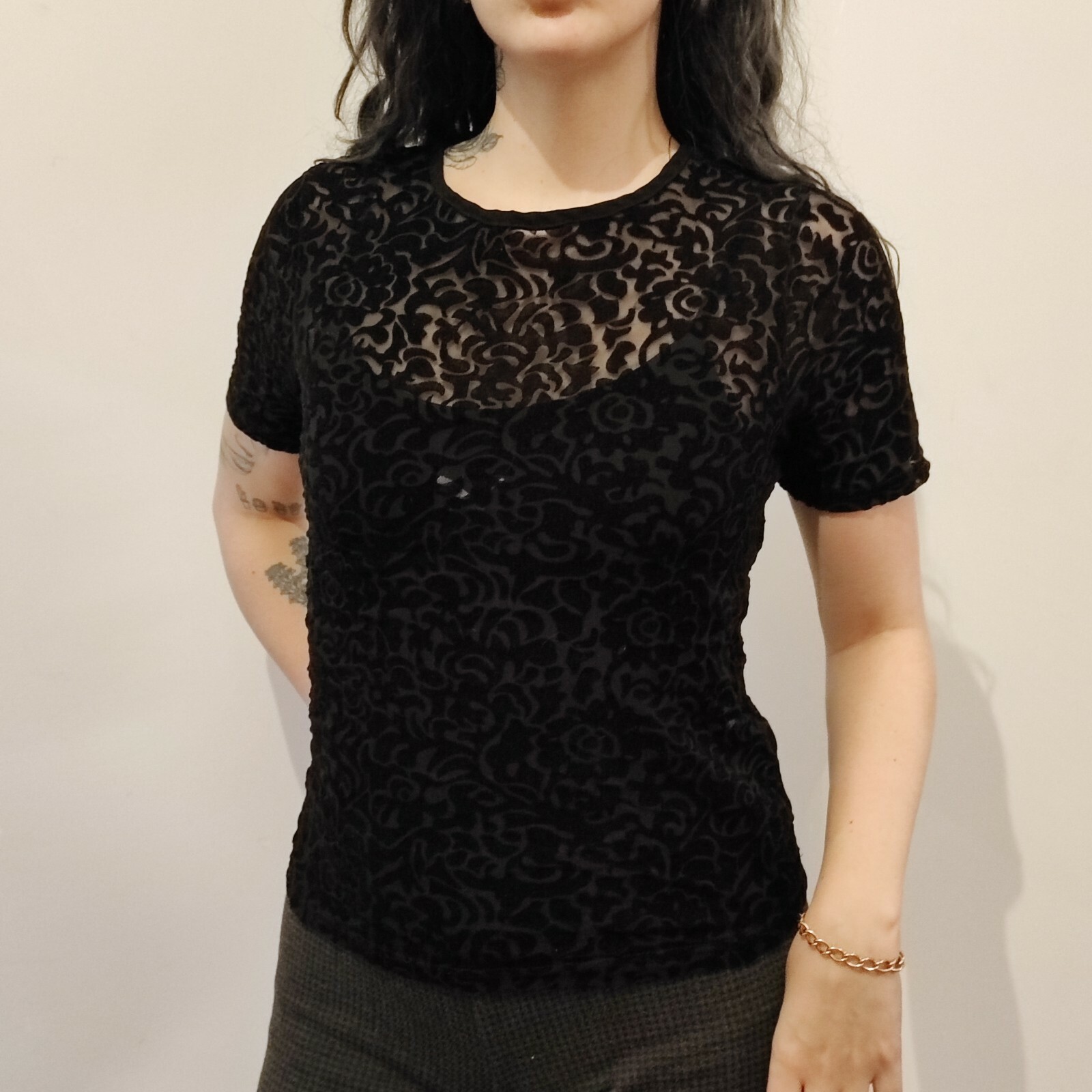 Black Sheer Party Top Flowers Perkins Size 12 eBay