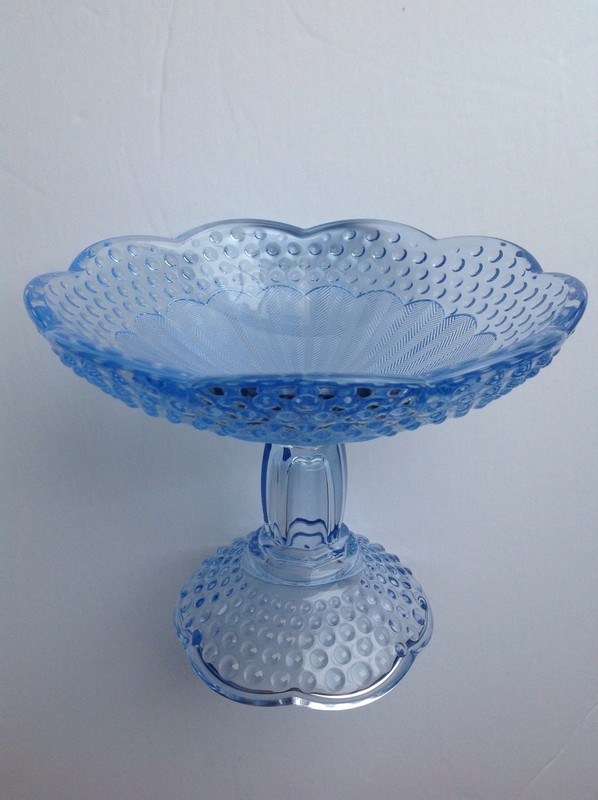 Glass Candy Dish Blue Hobnail Footed Component