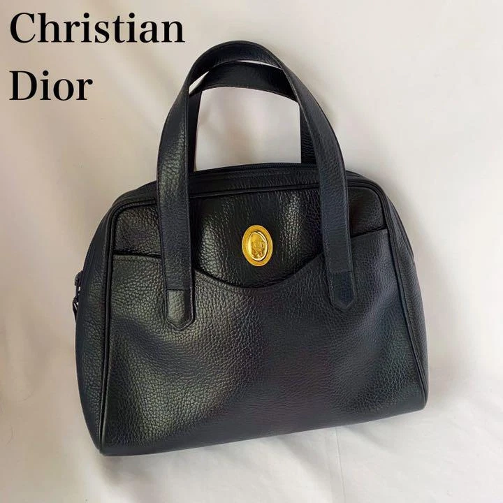 Sac à main Christian Dior en cuir marine avec logo CD quincaillerie