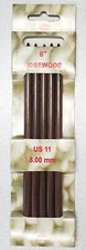 Colonial Rosewood Set of 5 Double Point Size US 11 (8.0mm) Knitting Needles NIP