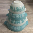 Vintage Pyrex Turquoise Amish Butterprint Cinderella Mixing Nesting Bowls Set 4