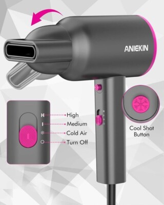 ANIEKIN Hair Dryer with Diffuser, 1875W Ionic Blow Hair  display picture 2