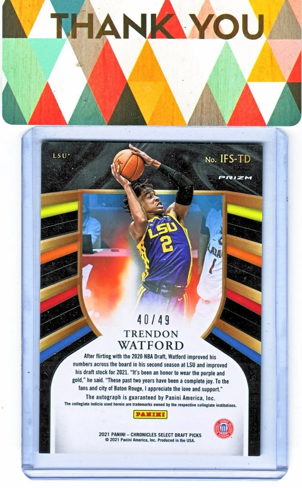 TRENDON WATFORD  2021-22 Panini Chronicles Select Draft Picks In Flight  40/49 - Image 2 of 2