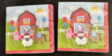 Lot of 2 Farmhouse Fun Beverage Napkins 18/ea Horse Cow Pig Birthday Party NIP