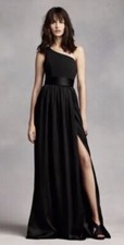 NWOT White By Vera Wang Ebony Black One Shoulder Belted Formal Dress Sz 2 A29 