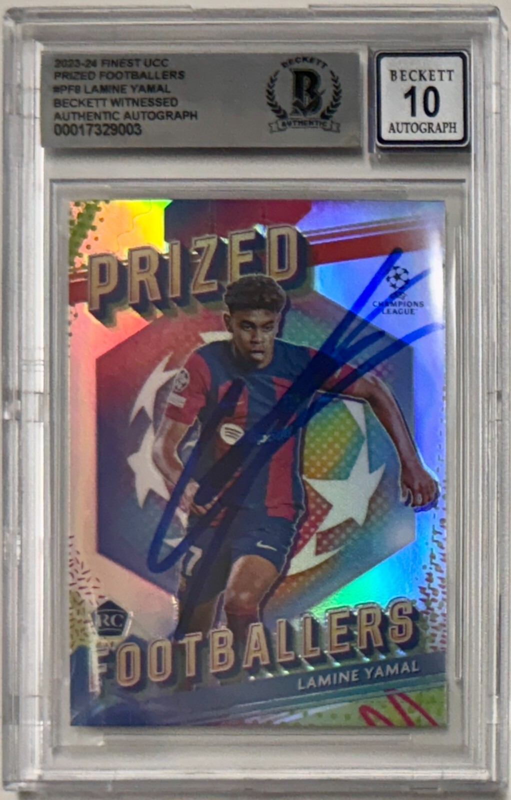 2023-24 Topps Finest UEFA CC Prized #PF8 Lamine Yamal Signed RC Beckett AUTO 10 view 3