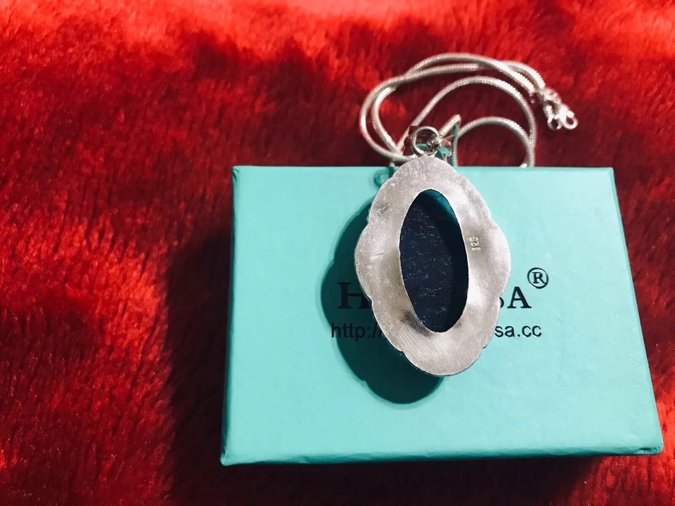 Hermosa Large Oval Blue/Purple Sterling Silver Pendant&chain New In Original Box - Image 3 of 4