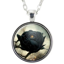Black Rose Flower Pendant Necklace, Romantic Goth Handmade Jewelry Gifts