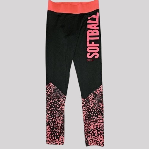 * JUSTICE ACTIVE Black and Orange Red Full Length Dri Fit Leggings Girls Size 12 - Picture 1 of 4