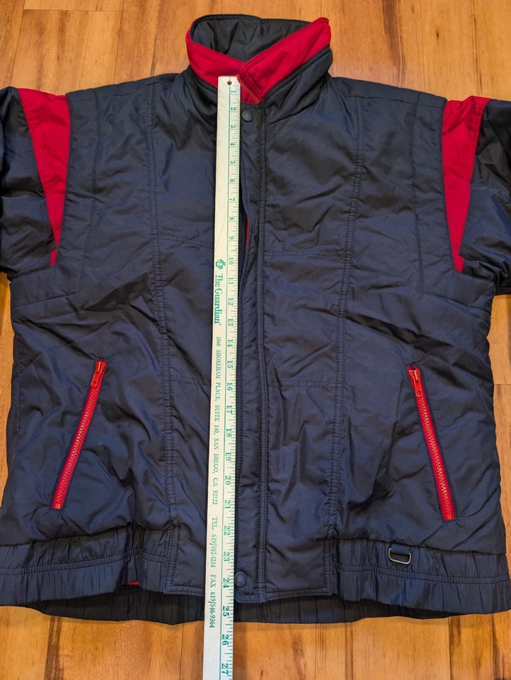 Obermeyer Down Jacket Mens Medium Navy Blue Red Full Zip Parka Nylon Shell - Image 2 of 4
