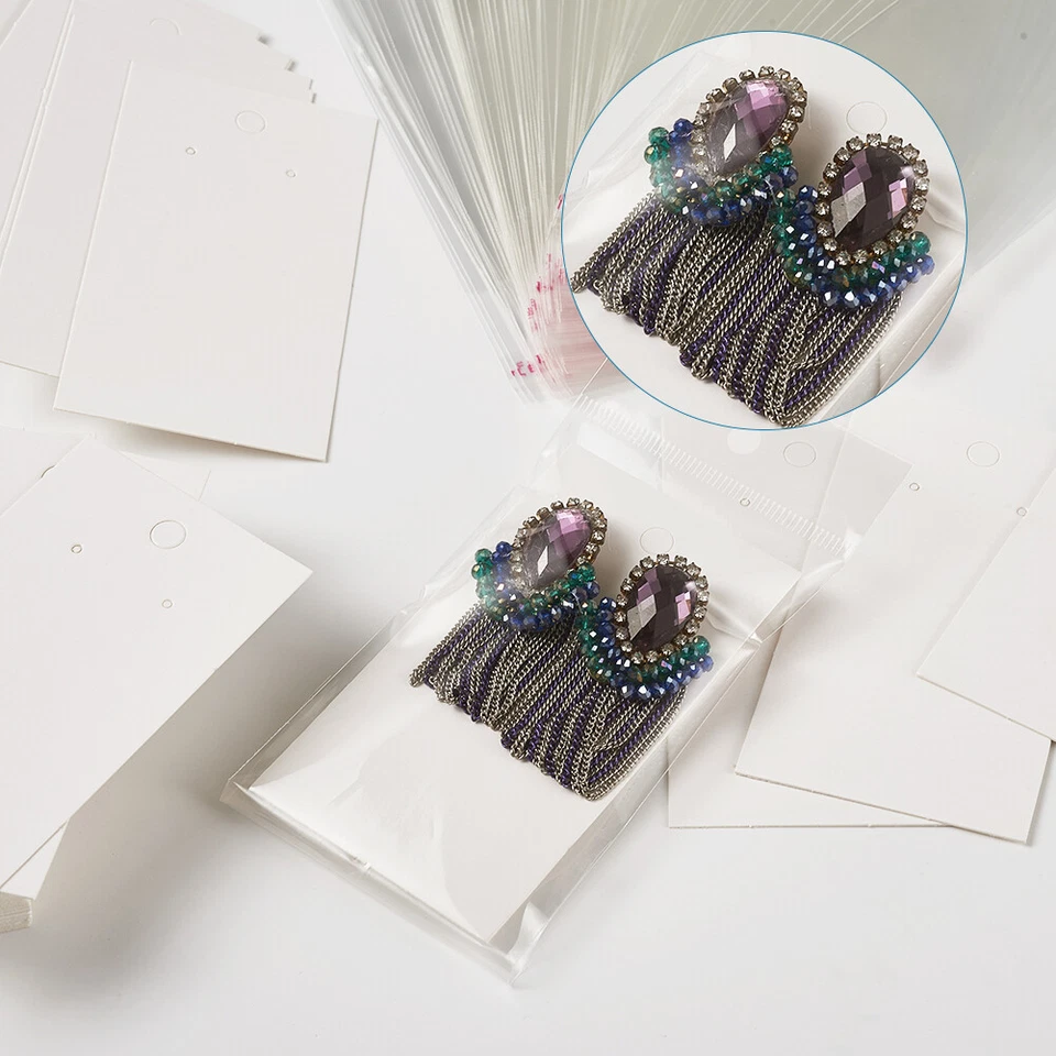 1 Set White Paper Display Cards OPP Cellophane Bags Jewelry Earring Display Sets - Image 4 of 4