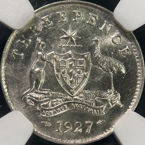 AUSTRALIA. 1927, Threepence, Silver - NGC MS62 - KGV, 3 Pence