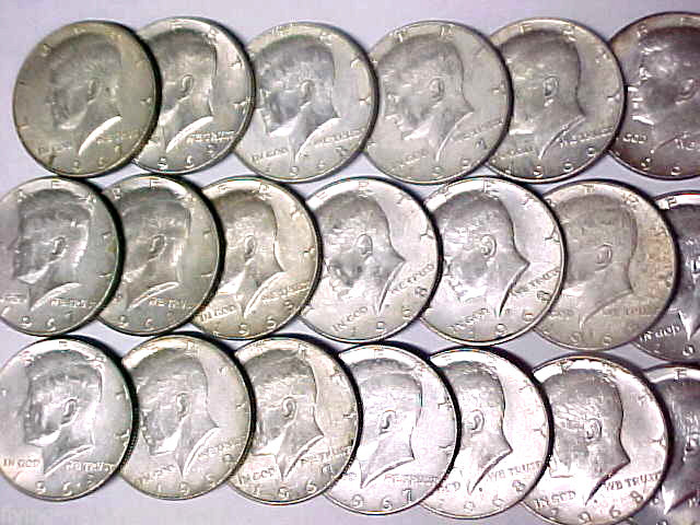 Roll of 20 Kennedy 40% Silver Half Dollars 1965-1969 Circulated Coins (jn.26vx)