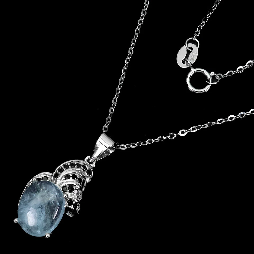 925 Sterlingsilber Halskette Ovaler Aquamarin 10x8mm Spinell Edelstein Schmuck - Bild 2 von 4