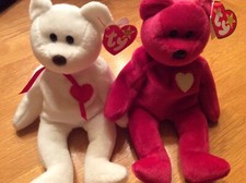 TY Beanie Bears Valentino and Valentina  1994 and 1998 RARE Retired  Mint