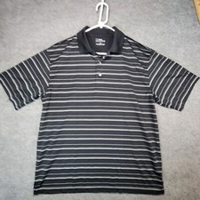 PGA Tour Polo Shirt Mens Large Black White Striped Short Sleeve Golf