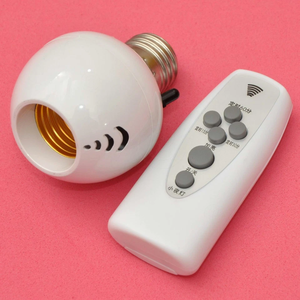 Wireless IR Remote Control E27 Light Bulb Holder Dimmable Timer Night Light Base - Image 2 of 4