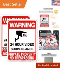 10x14 No Trespassing Signs - Durable Aluminum with Video Surveillance 2-Pack